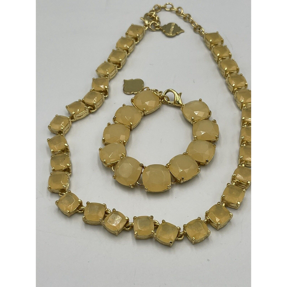 Fornash VTG Tennis Necklace & Bracelet Set Yellow Opalescent Stones Prom Glamour - Picture 2 of 10